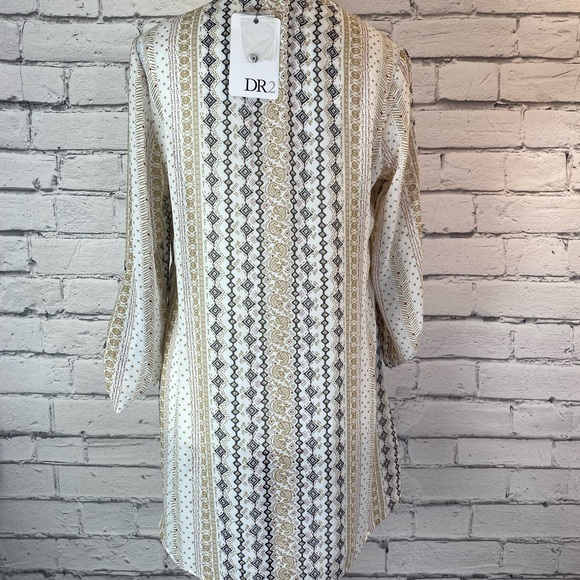 DR2 Aztec Print Geometric Sheer Layered Bohemian Blouse Long Sleeve Oversized XS - Picture 7 of 10